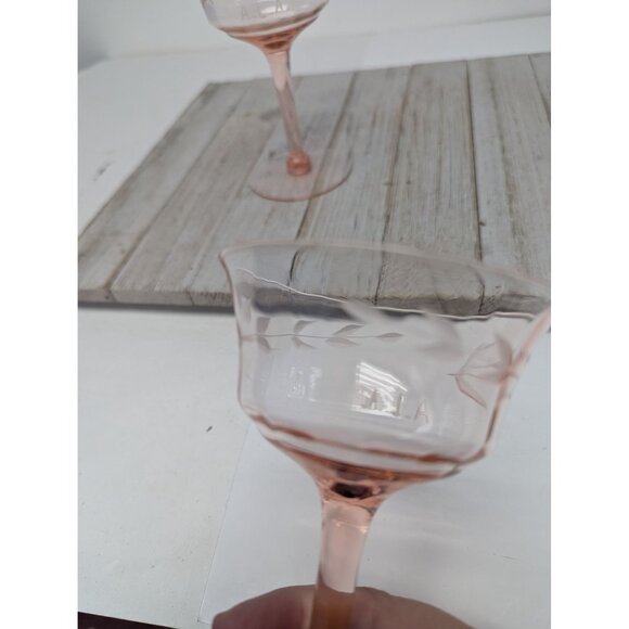 Set of 2 Tiffin Pink Depression Glasses Tall Optic Stemmed Champagne 5 3/8" - Picture 8 of 11